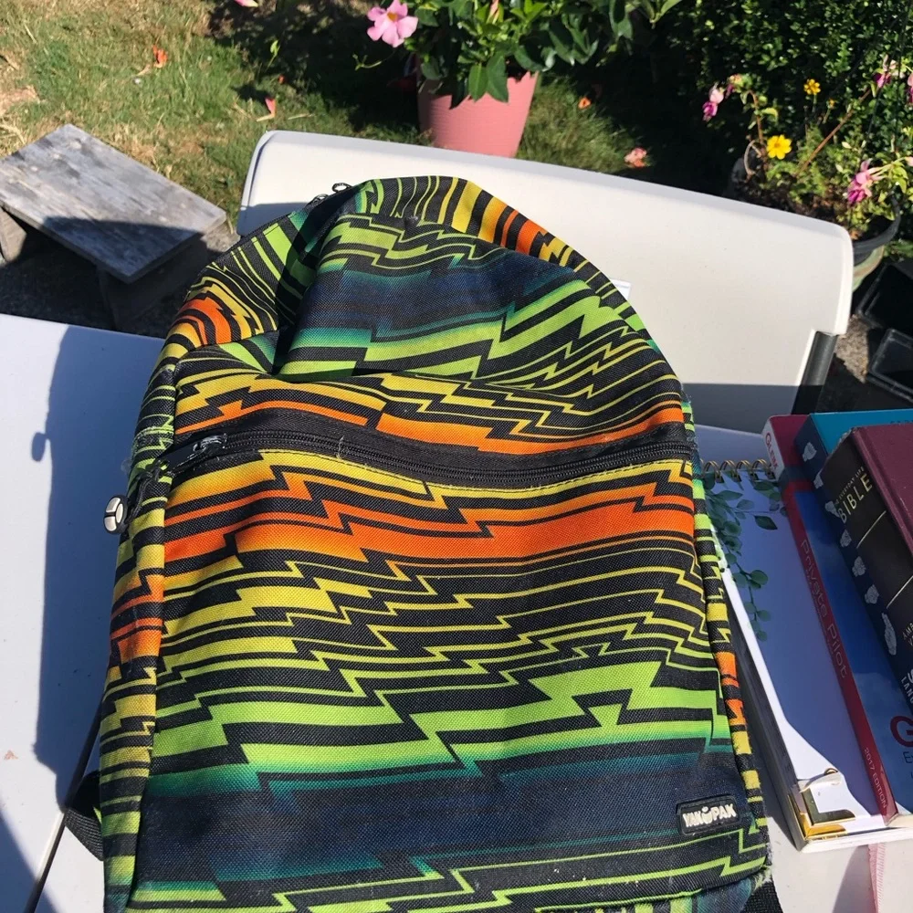 Yak Pak Vibrant Multicolor Zigzag Men's Backpack - Green/Orange/Yellow